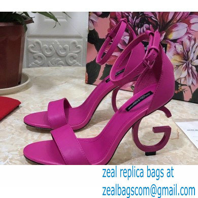 Dolce & Gabbana Heel 10.5cm Leather Sandals Fuchsia with D & G Heel 2021 - Click Image to Close